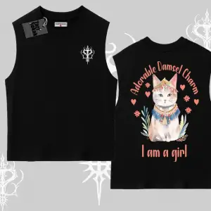 Cute Princess Kedi Tasarımlı Arka Baskılı Kolsuz Tshirt