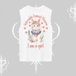 Cute Princess Kedi Tasarımlı Arka Baskılı Kolsuz Tshirt