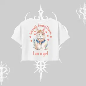Cute Princess Kedi Tasarımlı Arka Baskılı Oversize Crop Tshirt