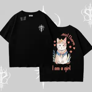 Cute Princess Kedi Tasarımlı Arka Baskılı Oversize Tshirt