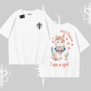 Cute Princess Kedi Tasarımlı Arka Baskılı Oversize Tshirt