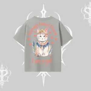 Cute Princess Kedi Tasarımlı Arka Baskılı Oversize Tshirt