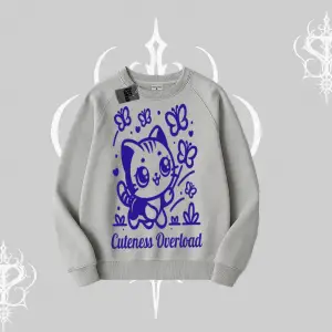 Cuteness Overload Kedi Baskılı Biskilet Sweatshirt