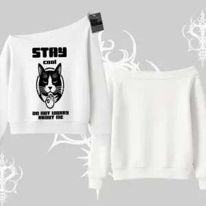 Cuteness Overload Kedi Baskılı Kapşonlu Crop Sweatshirt