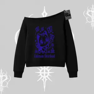 Cuteness Overload Kedi Baskılı Kayık Yaka Sweatshirt