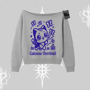 Cuteness Overload Kedi Baskılı Kayık Yaka Sweatshirt