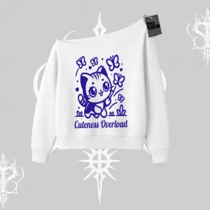 Cuteness Overload Kedi Baskılı Kayık Yaka Sweatshirt