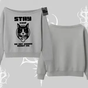 Cuteness Overload Kedi Baskılı Kayık Yaka Sweatshirt