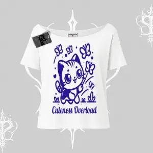 Cuteness Overload Kedi Baskılı Kayık Yaka Tshirt