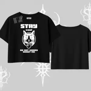 Cuteness Overload Kedi Baskılı Kayık Yaka Tshirt