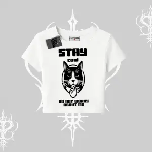 Cuteness Overload Kedi Baskılı Oversize Crop Tshirt