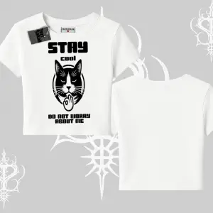 Cuteness Overload Kedi Baskılı Oversize Crop Tshirt