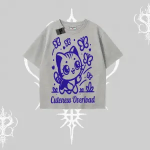 Cuteness Overload Kedi Baskılı Oversize Tshirt