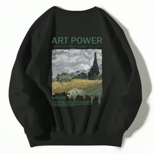 Dağ ve Slogan Grafikli Sweatshirt Siyah