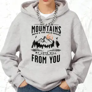 Dağlar Batan Güneş Baskılar Kapüşonlular Pamuklu Kadın Koşu Cep Kazak Sportif Bol Sweatshirtl