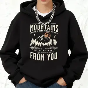 Dağlar Batan Güneş Baskılar Kapüşonlular Pamuklu Kadın Koşu Cep Kazak Sportif Bol Sweatshirtl