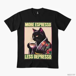Daha Fazla Espresso Daha Az Depresso Meme T-shirt Erkekler Kadınlar Için % 100% Pamuklu Tişör
