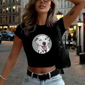 Dalmaçyalı Köpek Grafik Baskı Bayan Kırpma Üstleri Yaz O-Boyun Yumuşak Tişörtler Sokak İnce T