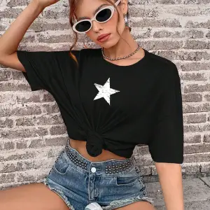 Damla Omuz Yazılı Nakışlı Üst