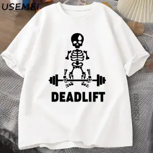 Deadlift İskelet Hayalet Grafik Tee Komik Spor Salonu Sevgilisi T-shirt Baskı Büyük Boy T-shi 3013