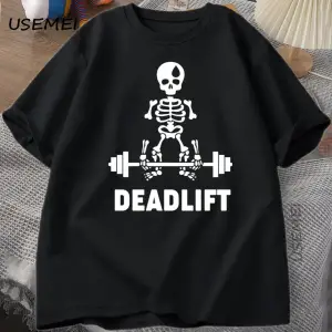 Deadlift İskelet Hayalet Grafik Tee Komik Spor Salonu Sevgilisi T-shirt Baskı Büyük Boy T-shi 3013