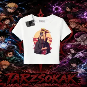 Deidara Naruto Anime Karakteri Kadın Baby Tee Beyaz