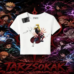Deidara Naruto Anime Karakteri Kadın Baby Tee Beyaz