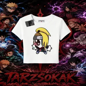 Deidara Naruto Anime Karakteri Kadın Baby Tee Beyaz