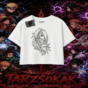 Deidara Naruto Anime Karakteri Kadın Crop Tişört Beyaz
