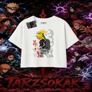 Deidara Naruto Anime Karakteri Kadın Crop Tişört Beyaz