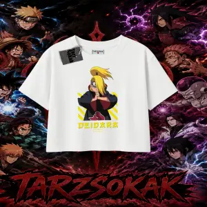 Deidara Naruto Anime Karakteri Kadın Crop Tişört Beyaz