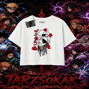 Deidara Naruto Anime Karakteri Kadın Crop Tişört Beyaz