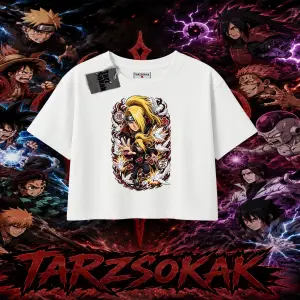 Deidara Naruto Anime Karakteri Kadın Crop Tişört Beyaz