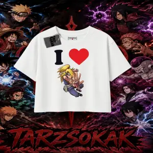 Deidara Naruto Anime Karakteri Kadın Crop Tişört Beyaz