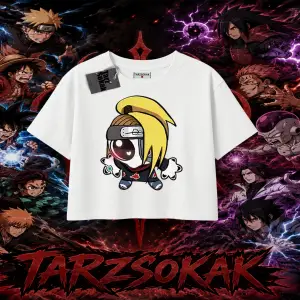 Deidara Naruto Anime Karakteri Kadın Crop Tişört Beyaz
