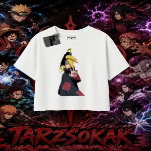 Deidara Naruto Anime Karakteri Kadın Crop Tişört Beyaz