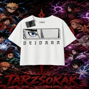Deidara Naruto Anime Karakteri Kadın Crop Tişört Beyaz