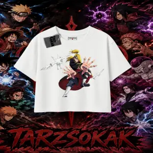Deidara Naruto Anime Karakteri Kadın Crop Tişört Beyaz