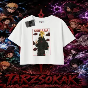 Deidara Naruto Anime Karakteri Kadın Crop Tişört Beyaz