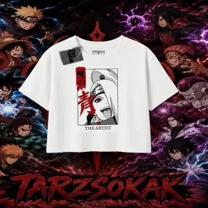 Deidara Naruto Anime Karakteri Kadın Crop Tişört Beyaz
