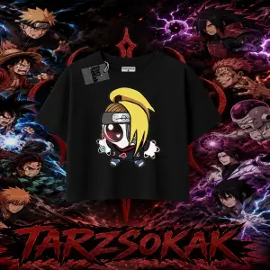 Deidara Naruto Anime Karakteri Kadın Crop Tişört Beyaz