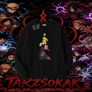 Deidara Naruto Anime Karakteri Oversize Unisex Bisiklet Yaka Sweatshirt Beyaz