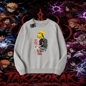 Deidara Naruto Anime Karakteri Oversize Unisex Bisiklet Yaka Sweatshirt Beyaz