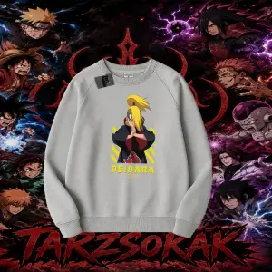 Deidara Naruto Anime Karakteri Oversize Unisex Bisiklet Yaka Sweatshirt Beyaz