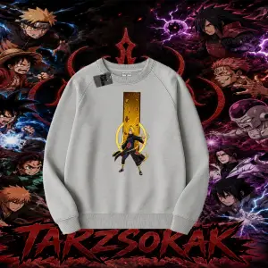 Deidara Naruto Anime Karakteri Oversize Unisex Bisiklet Yaka Sweatshirt Beyaz