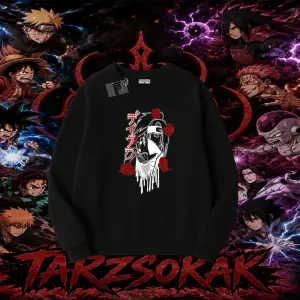 Deidara Naruto Anime Karakteri Oversize Unisex Bisiklet Yaka Sweatshirt Beyaz