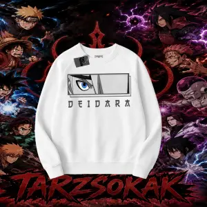 Deidara Naruto Anime Karakteri Oversize Unisex Bisiklet Yaka Sweatshirt Beyaz