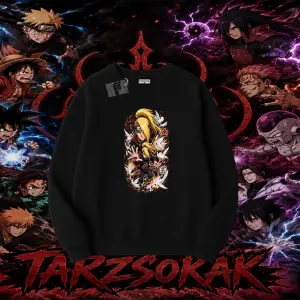 Deidara Naruto Anime Karakteri Oversize Unisex Bisiklet Yaka Sweatshirt Beyaz