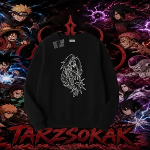 Deidara Naruto Anime Karakteri Oversize Unisex Bisiklet Yaka Sweatshirt Beyaz