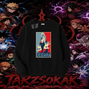 Deidara Naruto Anime Karakteri Oversize Unisex Bisiklet Yaka Sweatshirt Beyaz